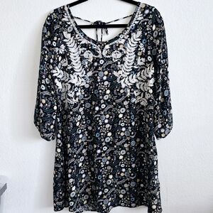Xhilaration Women's 3/4 Sleeve Mini Dress / Tunic Embroidered Floral Boho M